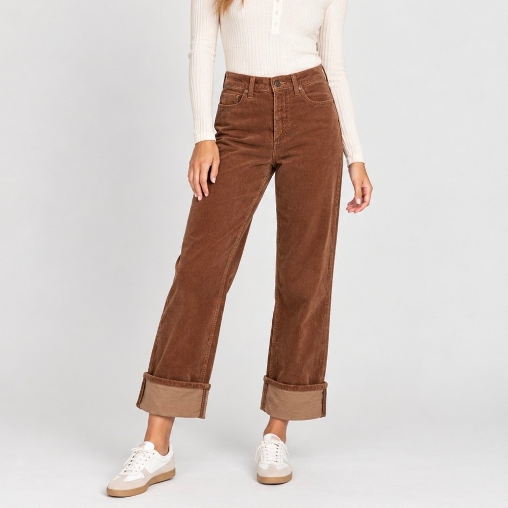 Anthropologie Pilcro Corduroy Pants Brown High Rise Straight Wide Leg Cuffed 25